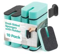 LIVIVO Sponges & Holder – Dish Buddy – 10-Pack Dual-Sided with Suction Holder (Blue)