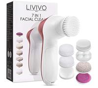 LIVIVO Electric 7 in 1 Facial and Foot Skin Cleanser with 7 Rotating Brush, Massage and Abrasive Pumice Attachments for Softer Smoother Radiant Skin (Rose Gold)