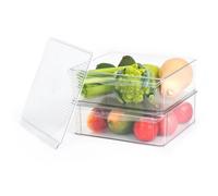 LIVIVO Set Of 2 Refrigerator Storage Organiser Multipurpose Clear Containers Stackable Perfect For Fridge Kitchen Countertop Cupboard Bathroom Makeup Cosmetics Under Sink Home (XL-30x30.5x10cm)