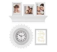 Livivo Family Picture Frame Set With A Clock & Shelf - Wooden Picture Frames For Wall & Tabletop, Display Gift For Friends