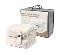 LIVIVO Faux Rabbit Fur Electric Heated Throws for Adults, 160x130cm - Plush Soft Electric Throw Blanket with 10 Heat Levels, Auto Shut-Off, Overheat Safety & Machine Washable Design - Cream