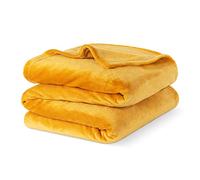 LIVIVO Flannel Fleece Blanket- Super Soft Cosy Cuddly Sofa Throw - Perfect For Bed, Sofa, Travel, Picnic & Camping- Single/Double/King (Ochre, Double)
