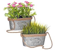 Livivo Floral Hanging Plant Pot With Hessian Rope, Set Of 2 In Silver Silver One Size