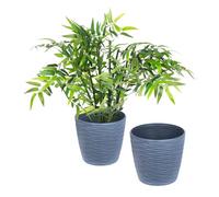 LIVIVO Flower and Plant Pot with Wave Design and Drainage Hole for Indoor or Outdoor Use, Hard Wearing Durable 18cm Diameter Plastic with Wave Design (Set of 2, Grey)