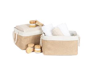 LIVIVO Foldable Decorative Canvas Storage Bin Basket Organiser Collapsible Portable with Cotton Rope Handles Perfect For Toys Clothes Towels Shelves Books (Natural, Set of 2)