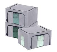 LIVIVO Large Fabric Clothes Storage Box with Dual Zipper - Set of 3 in Grey LIVIVO Grey