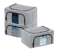 LIVIVO Foldable Fabric Storage Boxes Set of 3 with Windows in Grey