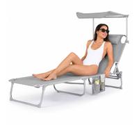 Livivo Folding Chair Sun Lounger With Canopy Sunshade, Grey