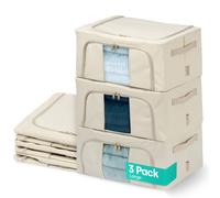 Livivo Foldable Storage Bags 3 Pack Large Steel Frame Clear Window Stackable Underbed Storage Organiser