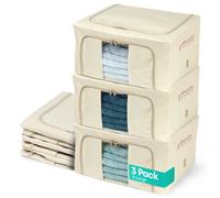 Livivo Foldable Storage Bags 3 Pack Xl Steel Frame Clear Window Stackable Underbed Wardrobe Organiser