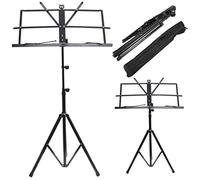 LIVIVO Folding Music Sheet Stand with Carry Bag- Height and Angle Adjustable Metal Holder with Non - Slip Rubber Feet for Extra Stability (Black)