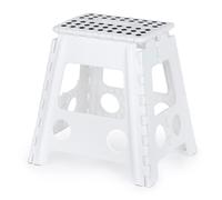 LIVIVO Folding Step Stool - Compact and Lightweight Two Tier Anti Slip Stepping Stool - Folds Flat with Carry Handle for Easy Storage and Transport (White)