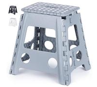 LIVIVO Folding Step Stool - Compact and Lightweight Two Tier Anti Slip Stepping Stool - Folds Flat with Carry Handle for Easy Storage and Transport (Grey)