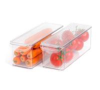 LIVIVO Set of 2 Refrigerator Storage Organiser Multipurpose Clear Containers Stackable Perfect For Fridge Kitchen Countertop Cupboard Bathroom Makeup Cosmetics Under Sink Home