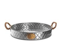 LIVIVO Galvanised Metal Serving Tray Dish with Twisted Jute Rope Handles - Diamond Embossed Raised Sides Edges - Ideal for Serving Garden Party Drinks & Snacks Or Beautiful Display Decorative Piece