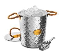 LIVIVO Galvanised Steel Ice Bucket with Insulated Lid & Convenient Cubes Scoop - Jute Rope Carry Handles - Ideal for Bar Cold Soft Whisky Alchol Spirits Drinks Cocktail Parties
