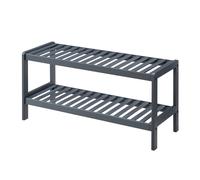 Livivo Grey Bamboo 2 Tier Shoe Rack Storage Bench Hallway Organiser