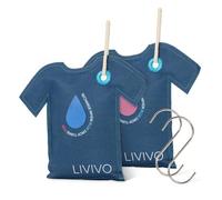 LIVIVO Hanging Dehumidifiers for Wardrobe 200g - 2 Pack Reusable Bags | T-Shirt Shaped, Rechargeable with Colour Indicator - Damp & Moisture Absorber Dehumidifier Bags for Wardrobe, Home & Caravan