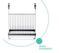 LIVIVO Hanging Storage Dish Rack with Drain for Kitchen Rail Shelf Tray Plates Bowl Tumbler Glasses Utensil Cutlery Knives Pots Paper Towel (Dish Rack, Black)