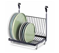 LIVIVO Hanging Storage Dish Rack with Drain for Kitchen Rail Shelf Tray Plates Bowl Tumbler Glasses Utensil Cutlery Knives Pots Paper Towel (Dish Rack, Black)