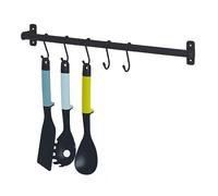 LIVIVO Hanging Rail for Storage Kitchen Hallway Holder Shelf Dish Drain Plates Bowl Utensil Cutlery Knives Pots Paper Towel Coats Jackets Clothes with 5 'S' Hooks (Single Rail 50cm, Black)