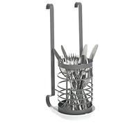 LIVIVO Hanging Utensil Holder - Modular Steel Kitchen Storage Cup for Rail Organizer - Rack for Cutlery, Utensils, Tongs, Ladles, Glasses - Grey Metal Basket Attachment (Utensil Holder Only)