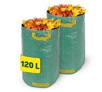 LIVIVO Heavy Duty Garden Bags with Handles - 120L, Set of 2 Reusable Garden Waste Bags, Collapsible Design with Stay-Open Ring for Lawn, Plants & Outdoor Rubbish