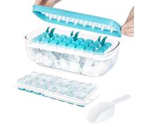 LIVIVO Ice Cube Tray with Lid and Storage - Easy Press Release, BPA Free 48 Ice Cube Moulds and 2 Trays with Dispenser, Ice Bucket & Scoop - Reusable Ice Tray for Freezer (Blue)