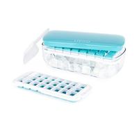 LIVIVO Ice Cube Tray with Lid and Storage - Easy Press Release, BPA Free 48 Ice Cube Moulds and 2 Trays with Dispenser, Ice Bucket & Scoop - Reusable Ice Tray for Freezer (Blue)