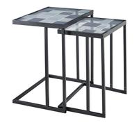 Nesting Coffee Tables C-Shaped Side Tables Metal Frame Glass Top Living Room New