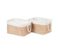 Livivo Large Beige Fabric Storage Baskets Set Of 2 With Rope Handles