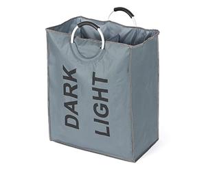 LIVIVO Large Portable 2 Section Double Collapsible Light And Dark Washing Laundry Basket Bag Folding Laundry Hamper - Grey