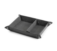 LIVIVO Leather Valet Tray Organiser - Foldable Black PU Leather with Removable Divider - Desk Tray & Bedside Table Organizer, Catch All for Wallet, Keys, Coins, Watch - Christmas Stuffers for Dad