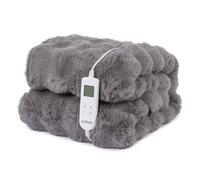 LIVIVO Faux Rabbit Fur Electric Heated Throws for Adults, 160x130cm - Plush Soft Electric Throw Blanket with 10 Heat Levels, Auto Shut-Off, Overheat Safety & Machine Washable Design - Grey