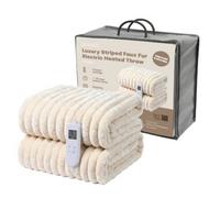 Livivo Luxury Electric Heated Throw Ribbed Faux Fur 10 Heat Settings Timer Beige