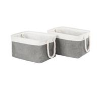 LIVIVO Decorative Canvas Storage Boxes - Foldable Fabric Storage Basket with Cotton Rope Handles - Storage Baskets Bedroom Organiser For Toys Clothes Towels Shelves Books (Grey, Set of 2)