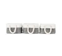 Livivo Mara Storage Basket Set Of 3 Grey Medium Fabric Bins With Rope Handles Collapsible Storage Organiser