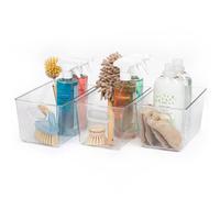 LIVIVO SET OF 3 Clear Storage Organisers Stackable Containers Space Saving Trays Multipurpose Perfect for Kitchen Cabinet, Pantry, Fridge, Freezer, Countertop, Bathroom, Bedroom (M - 25.7 x 15.3)