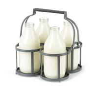 Livivo Milk Bottle Holder 4 Bottle Vintage Metal Crate Carrier Grey Doorstep Bottle Holder For Milk Wine