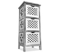 LIVIVO MINERVA Chest of Drawers Bedroom - Wooden Beside Drawers Tower Furniture Unit with Rattan Style Woven Box Baskets for Office, Bathroom, Bedroom Drawers (3 Drawer, Grey & White)