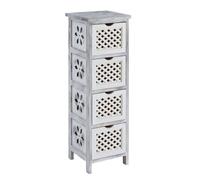 LIVIVO MINERVA Chest of Drawers Bedroom - Wooden Beside Drawers Tower Furniture Unit with Rattan Style Woven Box Baskets for Office, Bathroom, Bedroom Drawers (4 Drawer, Grey & White)