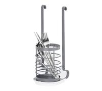 LIVIVO Hanging Utensil Holder - Modular Steel Kitchen Storage Cup for Rail Organizer - Rack for Cutlery, Utensils, Tongs, Ladles, Glasses - Grey Metal Basket Attachment (Utensil Holder Only)