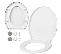 LIVIVO Oval Soft Close Toilet Seat White - Toilet Seat Soft Close with One Button Quick Release, 360° Adjustable Hinges, Non-Slip Pads & 150kg Load - Toilet Seats for Bathrooms, Cloakrooms, Ensuites