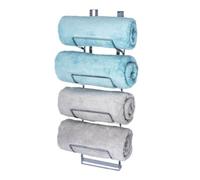 LIVIVO 4 Tier Chrome Over Door Towel Rail - Rust-Resistant Bathroom Towel Storage, Bath Towel Storage with 2 Hooks & Foldable Shelves - Space-Saving Bathroom Towel Rack Storage