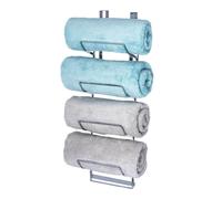 LIVIVO 4 Tier Chrome Over Door Towel Rail - Rust-Resistant Bathroom Towel Storage, Bath Towel Storage with 2 Hooks & Foldable Shelves - Space-Saving Bathroom Towel Rack Storage