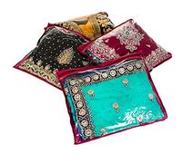 LIVIVO Clear Saree Clothes Garments Sari Storage Bags Wardrobe Organiser (Pack of 20) (Red)