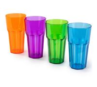 Livivo Plastic Tumblers Set Of 4 600Ml Multicolour Reusable Cups Bpa Free Stackable Drinking Cups For Picnic