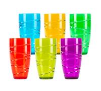 LIVIVO Plastic Tumblers Set of 6 600ml Clear Multicolour Swirl Cups Reusable