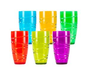 LIVIVO Plastic Tumblers Set of 6 600ml Clear Multicolour Swirl Cups Reusable