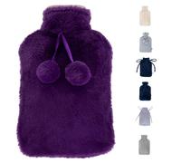 LIVIVO 2L Hot Water Bottle with Cover UK - Large Thermoplastic Hot Water Bottles for Adults Winter Warmth & Stress Relief - Warm Hot Water Bag, Removable Washable Cover, Leakproof Screw Cap - Purple